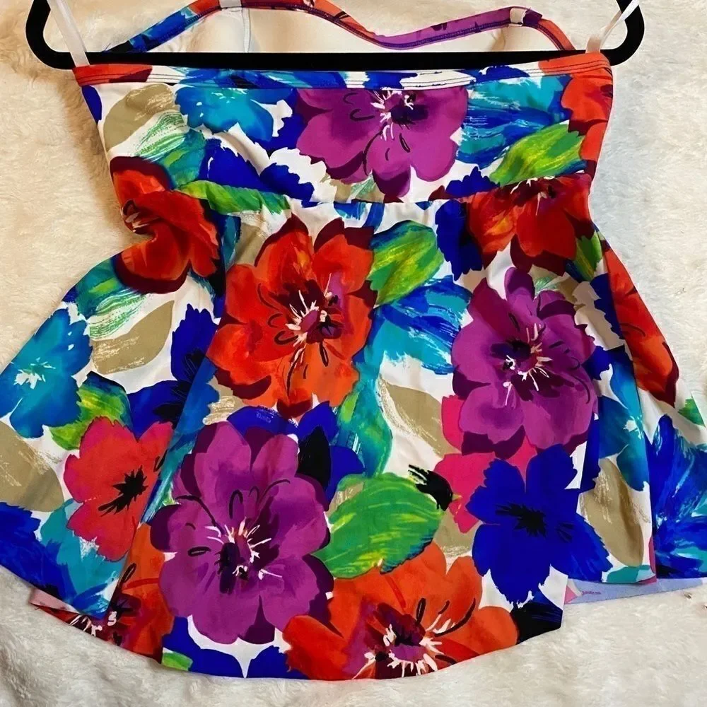 🌹Swim solutions  flowers bandeau tankini top 14 - Picture 6 of 7